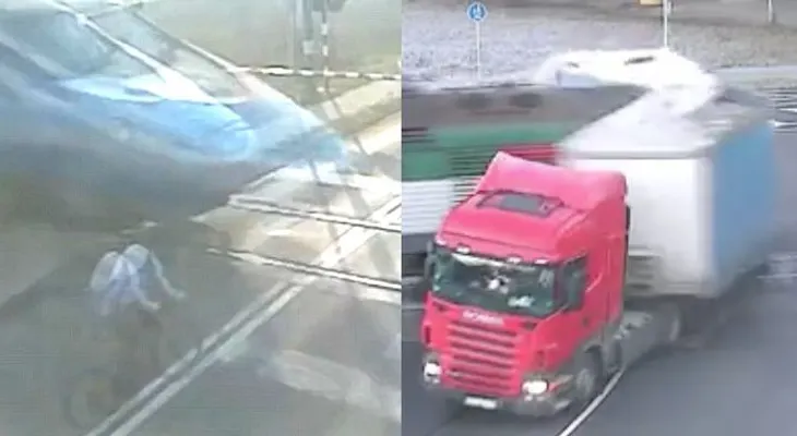 Increíble: un ciclista y un conductor se salvan tras ser arrollados por trenes