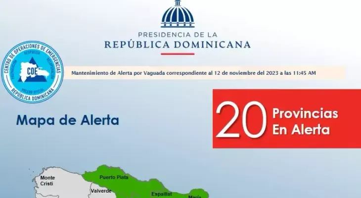 El COE emite alerta para 20 provincias por vaguada