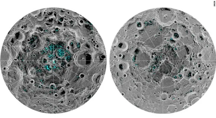 Científicos encuentran agua congelada en polos de la Luna