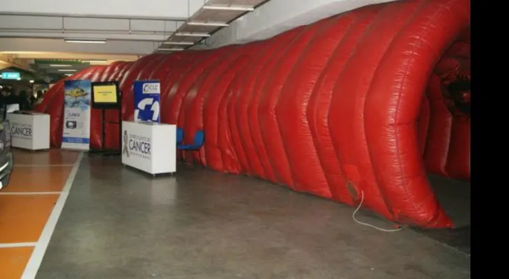 Construyen un colon gigante interactivo gigante en Paraguay para prevenir el cáncer colorrectal