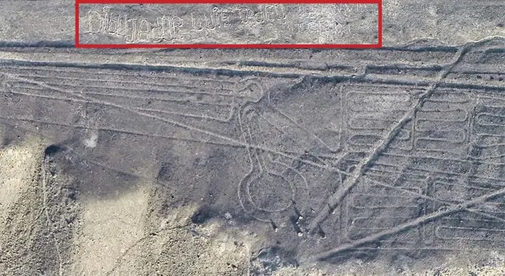 Dañan las líneas de Nazca escribiendo un nombre encima