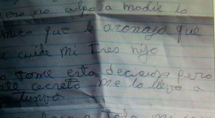 Mujer se suicida y pide que cuiden a sus hijos en una carta