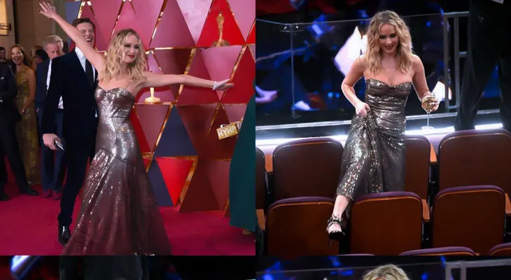 Jennifer Lawrence llama mucho la atención en los Óscar, por su extraño comportamiento
