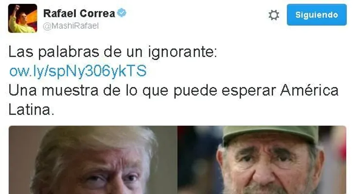 Rafael Correa: Trump es un "ignorante", por lo que dijo por la muerte de Fidel