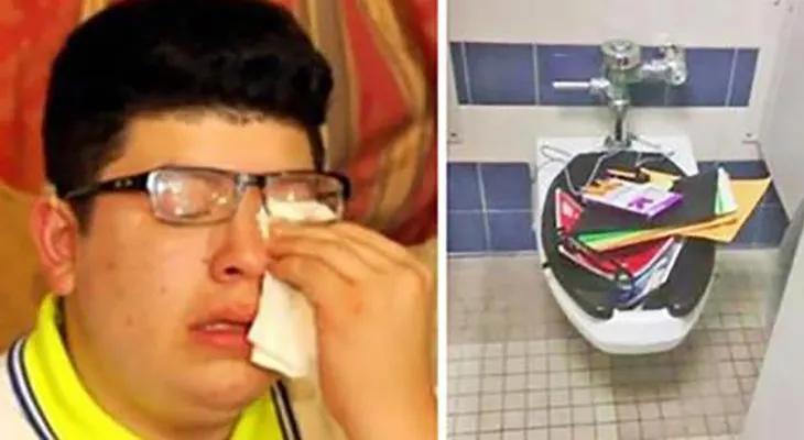 Tiraron la mochila de este niño sordo en el retrete (sanitario) y cuando revisan las cámaras sucede algo que te hará llorar