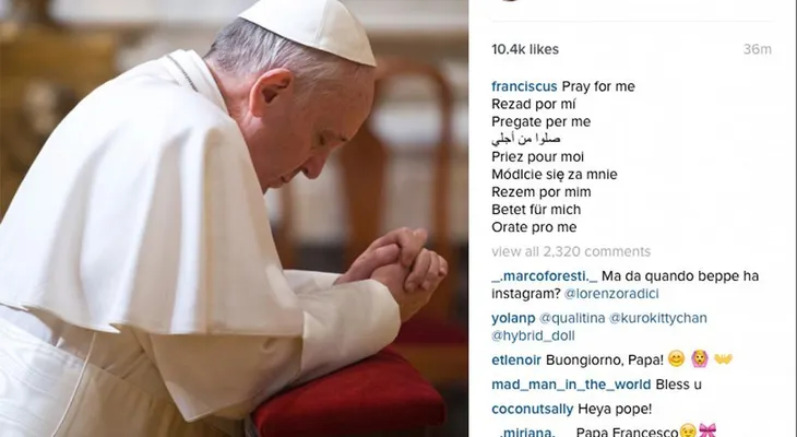 El papa "aterriza" en Instagram y consigue 100.000 seguidores en menos de una hora