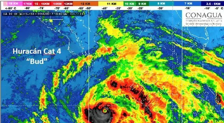 Huracán Bud se intensifica a categoría 4 en las costas de México