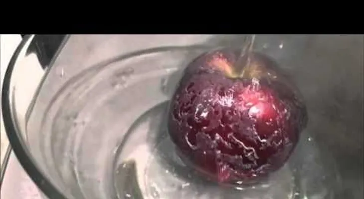 El puso agua hirviendo sobre una manzana común. Observen lo que apareció sobre la piel? 