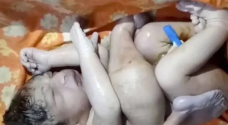 Nace bebé con 4 piernas, 3 manos y 2 penes