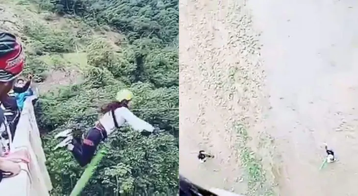 "Error humano": el dramático momento en que una joven salta en bungee jumping y se estrella contra el suelo