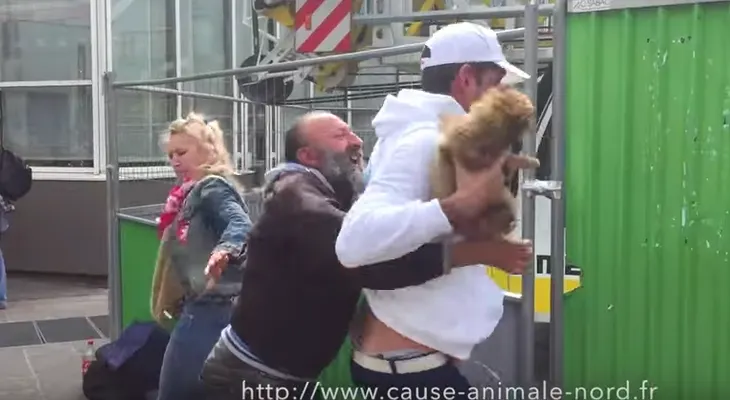 Un hombre sin hogar llora cuando activistas le quitan a su perro