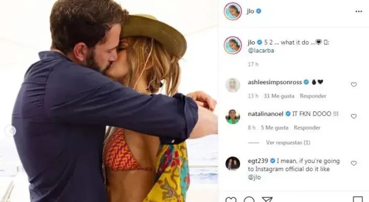 Jennifer Lopez confirma en Instagram su romance con Ben Affleck