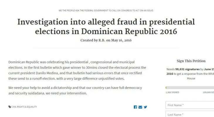 Piden vía web a Estados Unidos que investigue elecciones en la República Dominicana 