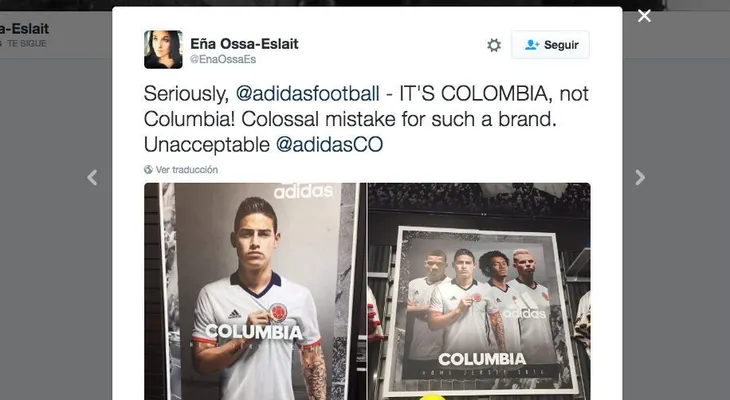 It Colombia, not Columbia: hasta el patrocinador de la selección confunde el nombre
