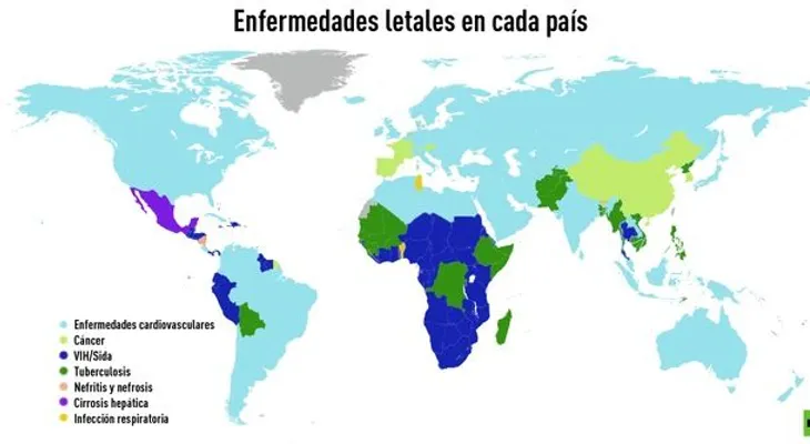 Mapamundi de enfermedades: De qué es más posible morir dependiendo de dónde se vive 