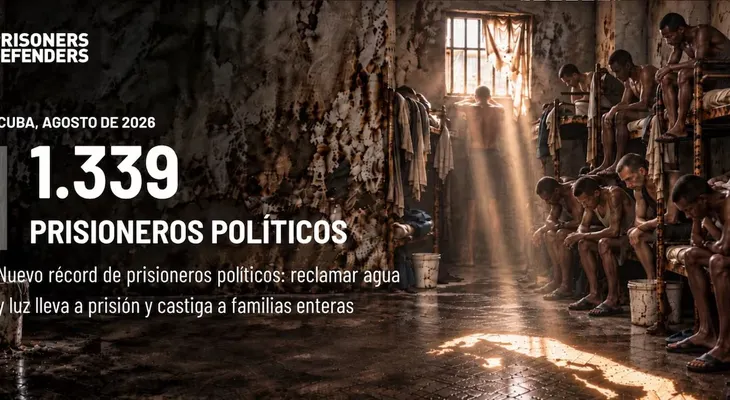 Cuba cierra agosto con 1.339 presos políticos, la cifra más alta en décadas, según Prisoners Defenders