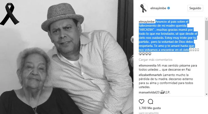 Fernando Villalona anuncia con pesar la muerte de su madre
