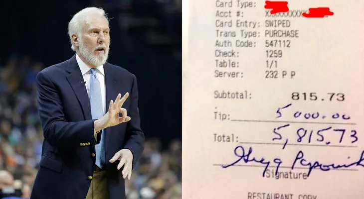 La propina de Gregg Popovich que dejó atónitos a los empleados de un restaurante