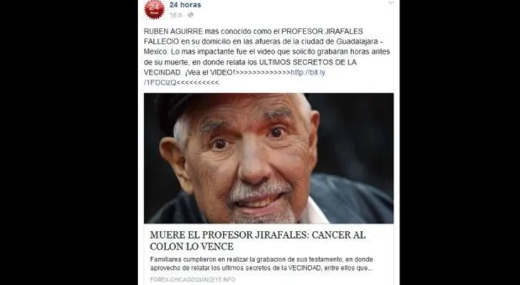El cáncer del colon vence a Rubén Aguirre, el "Profesor Jirafales"