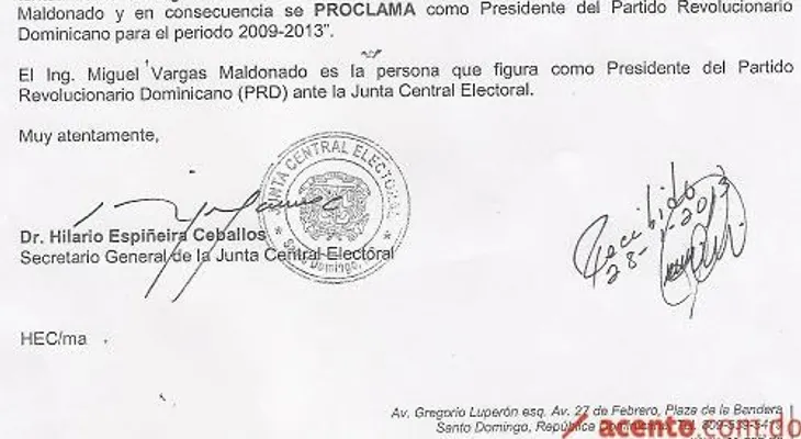 JCE confirma mandato de Miguel Vargas concluyó