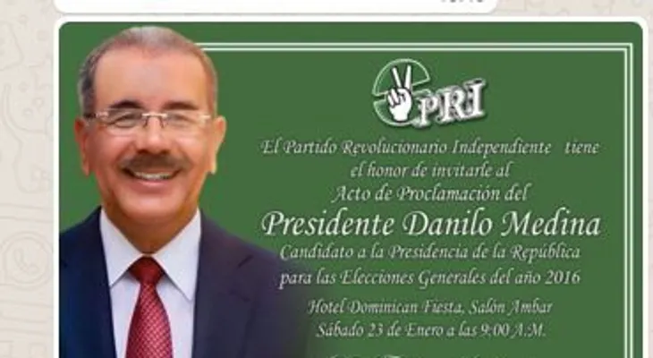 El PRI proclamará este sábado al presidente Danilo Medina  