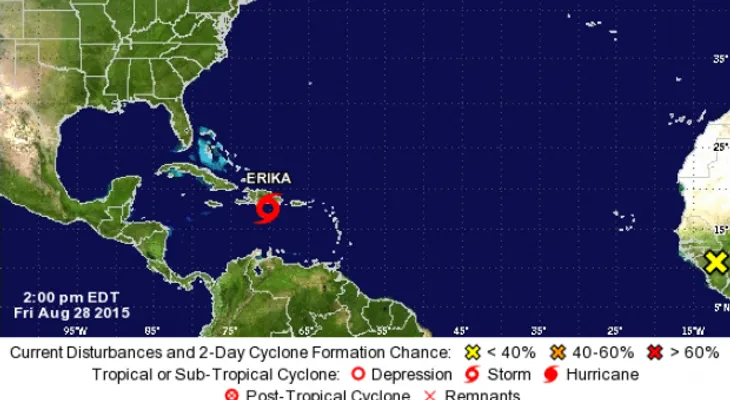 Onamet informa Erika se localiza a 75 KM de Santo Domingo