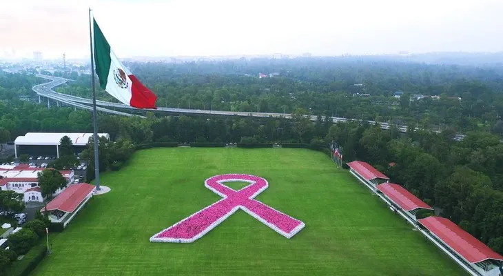  Unas 15,000 personas forman gran moño rosa contra el cáncer de mama en México 
