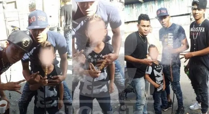 Jóvenes se toman fotos con niño fumando hookah en Moca