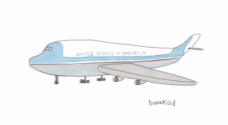 El avión presidencial de Trump, visto por una caricaturista