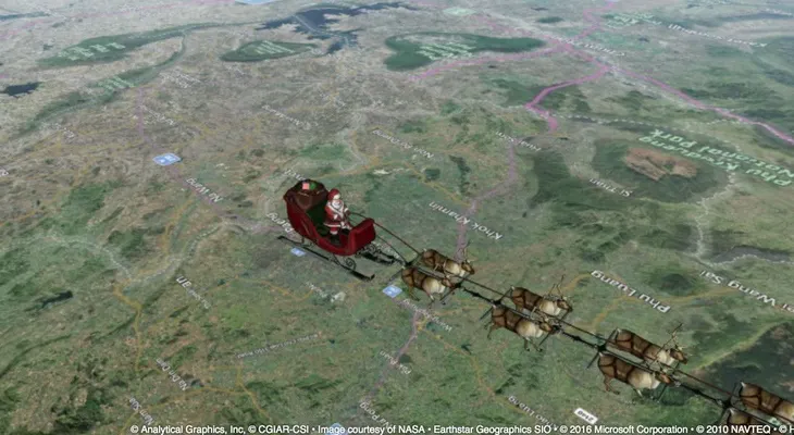 Sigue el camino de Santa Claus entregando regalos por el mundo