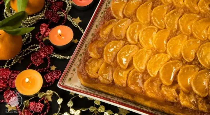 Excelente receta de tarta-bizcocho invertido de mandarinas con caramelo y yogur
