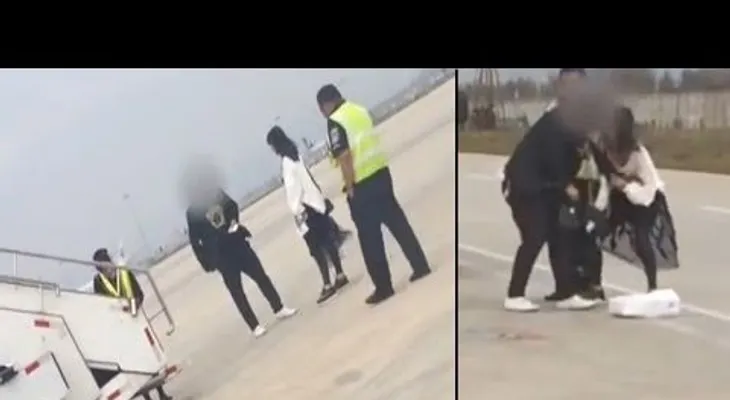Una pareja en proceso de divorcio se desnuda y pelean en la pista de un aeropuerto