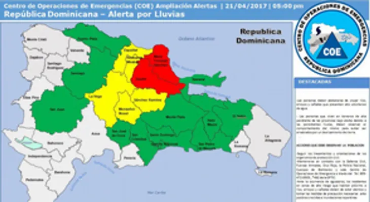 Las provincias Duarte y María Trinidad Sánchez declarada en alerta roja