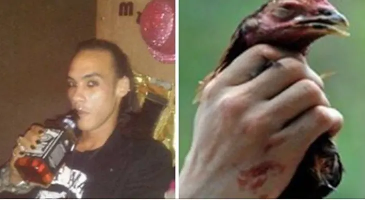 Víctor Portorreal Mendoza (El Metálico), degolló una gallina y se bebió su sangre caliente, de la propia herida del ave