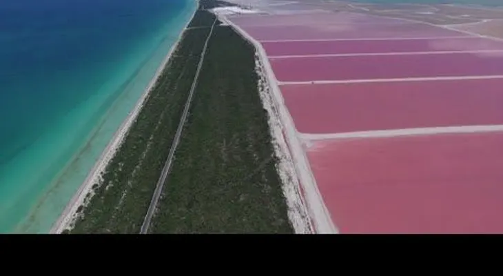 Las Coloradas: Aguas de color rosa en México, a vista de dron