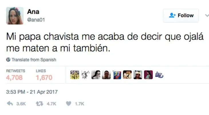 La conmovedora carta de una venezolana...: "Mi papá chavista me acaba de decir que ojalá me maten"