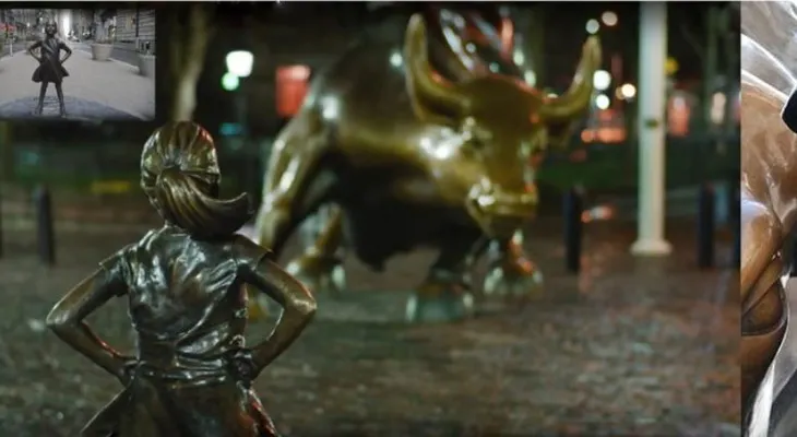 Controversia, elogios y ultraje por la estatua de "Fearless Girl" que desafía el toro de Wall Street