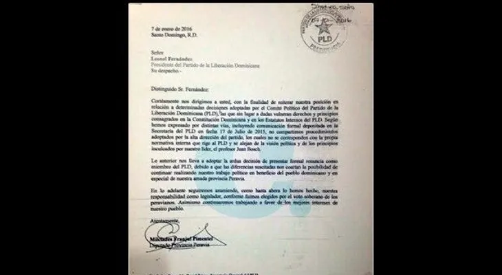 Diputado de Peravia renuncia del PLD; podría ingresar al PRM