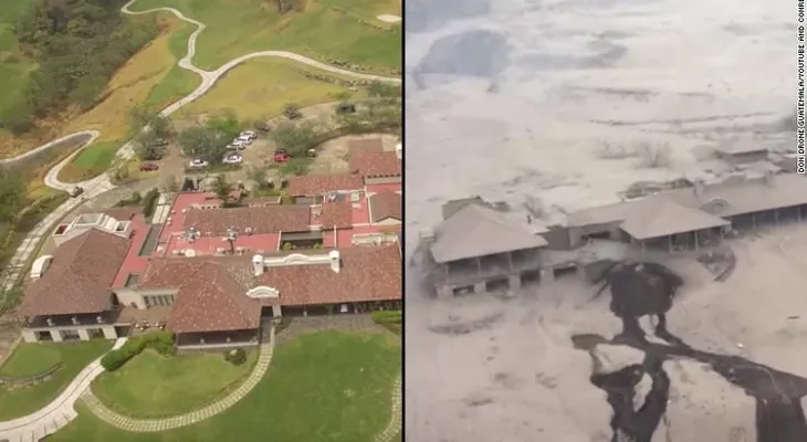 Un hotel de Guatemala que presumía de su vista al volcán está completamente cubierto en ceniza