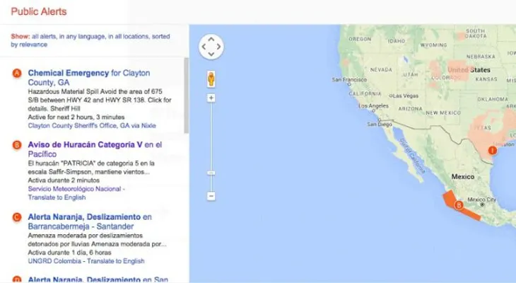Google monitorea a ?Patricia? con sus alertas públicas