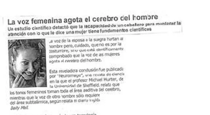 ''La voz de la mujer agota el cerebro del hombre"', según estudio