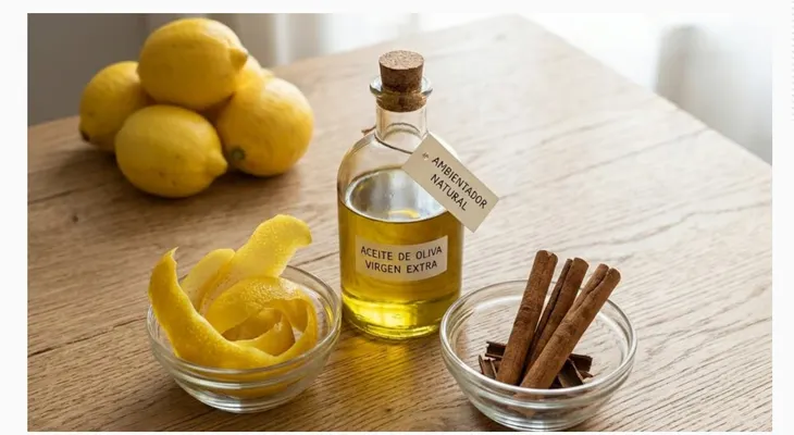 Mezcla de limón, canela y aceite de oliva para aromatizar el hogar