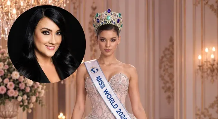 El vestido de Giannina Azar para Joely Mora: alta costura dominicana en la coronación de Miss Mundo 2026
