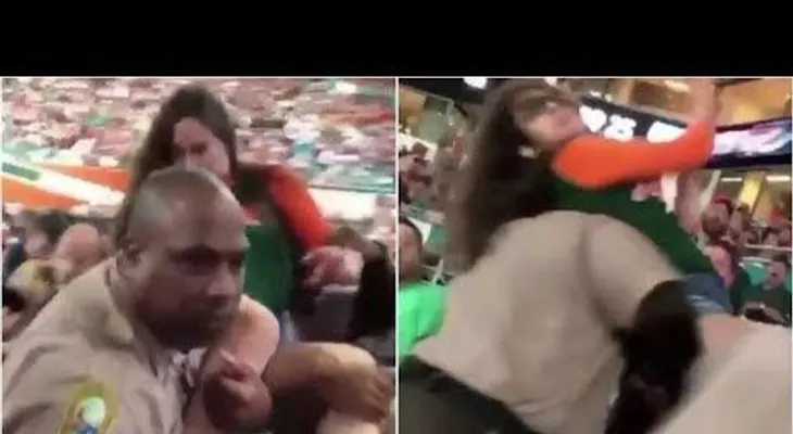  Un policía 'tranquiliza' a una aficionada ebria con un gancho en la mandíbula