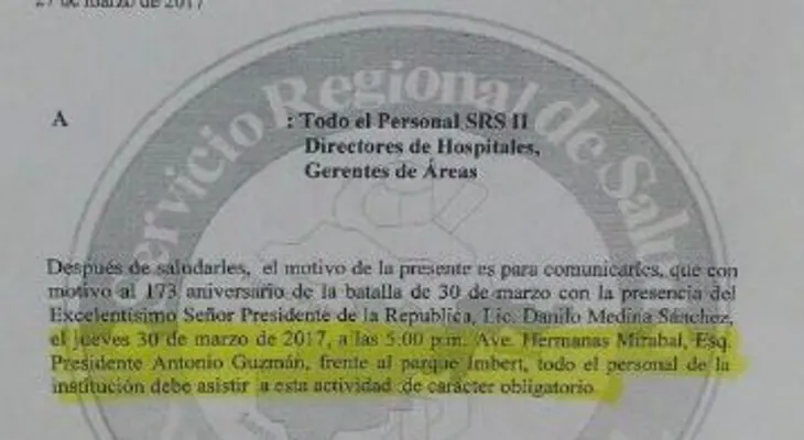 Entidad del Gobierno ordena a empleados a asistir obligatoriamente a un acto de Danilo