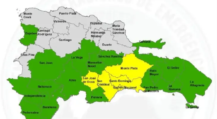 COE eleva a amarilla la alerta en cuatro provincias y el Distrito Nacional por vaguada