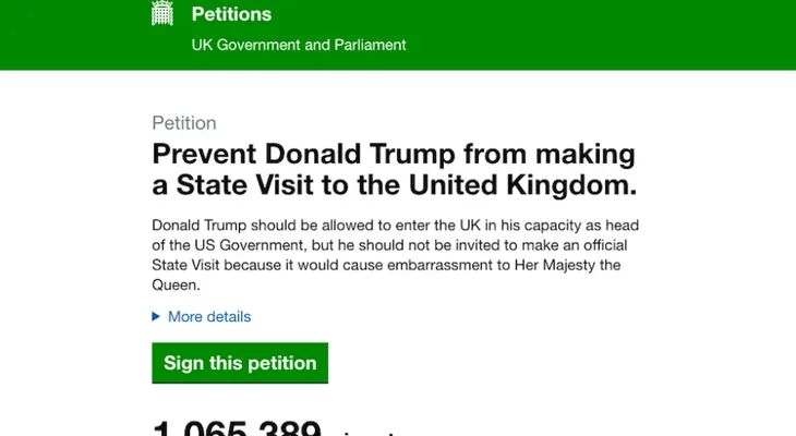 Más de un millón de británicos piden cancelar la visita de Trump a Reino Unido