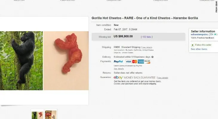 ¿100.000 dólares por un cheeto que se parece al gorila Harambe? Algo no está bien en el mundo?