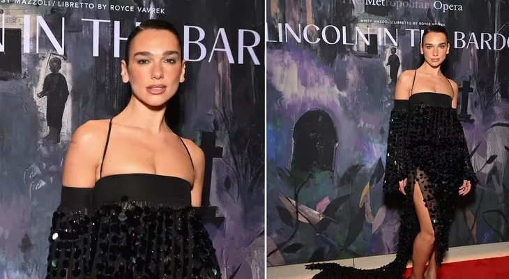 Dua Lipa deslumbra en la Metropolitan Opera con vestido negro de lentejuelas y corsetería visible