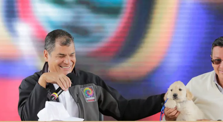 El presidente de Ecuador regala un chachorrito Golden retriever en su "Enlace Ciudadano"